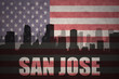 abstract silhouette of the city with text San Jose at the vintage american flag