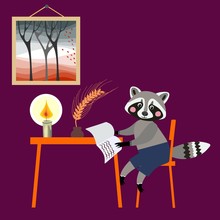 Cute Raccoon - Writer. Book Illustration.