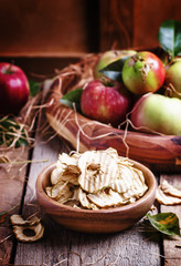 Wall Mural - Apple chips, still life in rustic style, vintage wooden backgrou