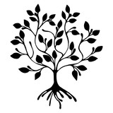 Fototapeta Psy - Vector hand drawn illustration, decorative ornamental stylized tree. Black and white graphic illustration isolated on the white background. Inc drawing silhouette. Decorative artistic ornamental wood