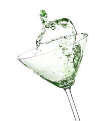 Sticker - Green cocktail with splash on white background