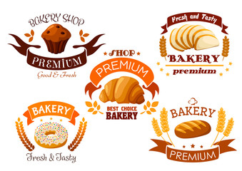 Sticker - Bakery shop emblem with bread and sweet cakes