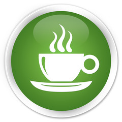 Coffee cup icon soft green glossy round button