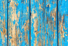 Rustic Weathered Planks With Blue Paint Peeling Off