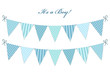 Cute vintage textile blue shabby chic bunting flags for boy's baby shower