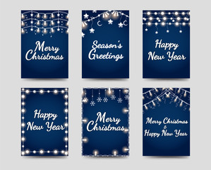 Wall Mural - new year and christmas cards template with illuminated garlands vector