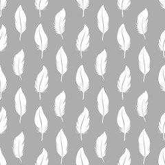 Wall Mural - White feathers seamless pattern vector illustration. Fabric wrapping or backdrop pattern