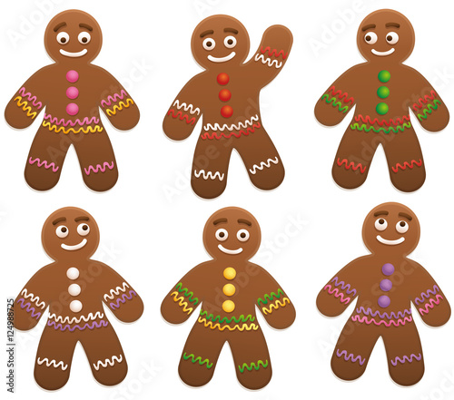 Gingerbread man group - isolated vector illustration on white ...