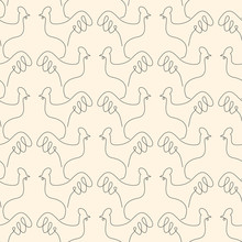 Linear Rooster Seamless Pattern On Beige Background