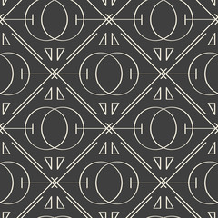 Sacred geometry seamless pattern on dark grey background