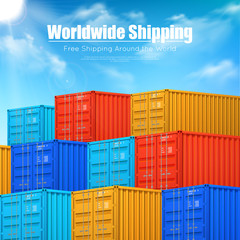 Sticker - Poster Of Cargo Containers Shipping