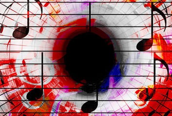 Poster - music notes in space with stars. abstract color background. Music concept. Copy space.