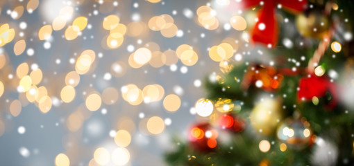 blurred christmas tree decorated with balls