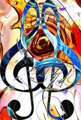 Poster - abstract set of music clefs and lines with notes, music theme graphic collage.