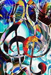 Poster - abstract music theme background with clef, modern design.