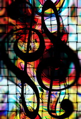 Poster - abstract music theme background with music note and clef, modern design. Mosaic effect.