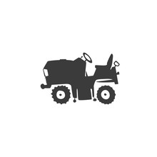 Simple Fun Tractor Icon. Monochrome Tractor On White Isolated Background