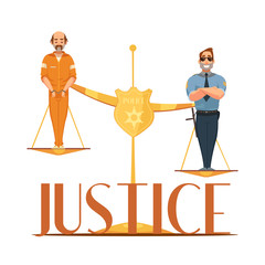 Canvas Print - Law Justice Retro Cartoon Composition Poster