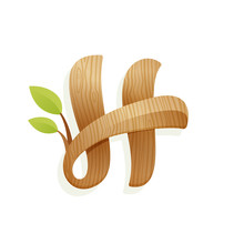 H Letter Logo With Wood Texture And Green Leaves.