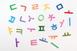 colorful korean letters, alphabet on white backgrounds