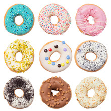 Set Of Assorted Donuts Isolated On White Background