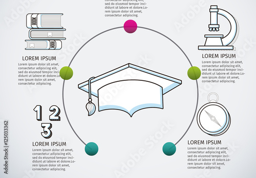 education infographic with half circle illustration element and hand