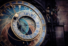 Historical Medieval Astronomical Clock In Old Town Square In Prague