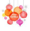 Christmas backgound with Christmas balls, watercolor vibrant colors Christmas decoration, Merry Christmas greeting card