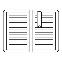 Poster - Open tutorial with bookmark icon. Outline illustration of open tutorial with bookmark vector icon for web