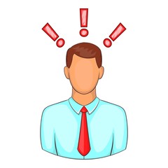 Poster - Man with exclamation marks icon. Cartoon illustration of human emotion vector icon for web design