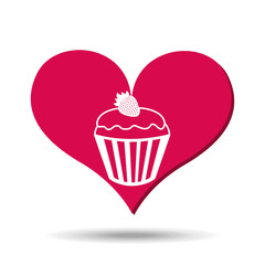 Poster - heart red cartoon cupcake strawberry icon design vector illustration