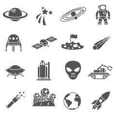 Wall Mural - space icons set. research and space exploration, simple symbols collection. isolated vector monochro