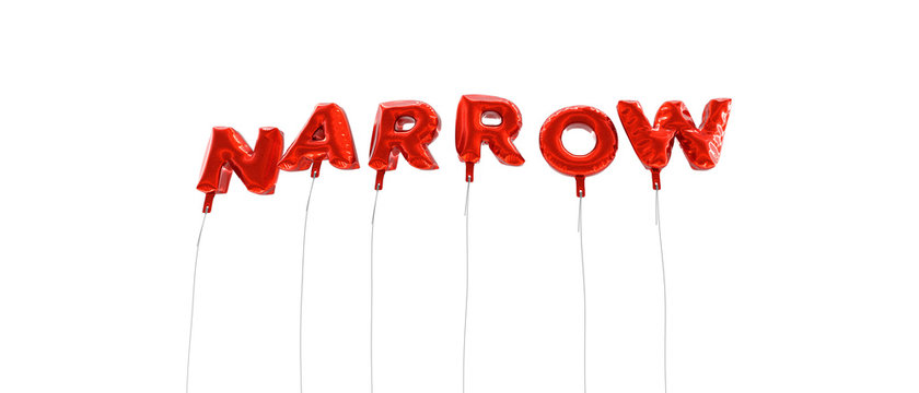 NARROW - word made from red foil balloons - 3D rendered.  Can be used for an online banner ad or a print postcard.