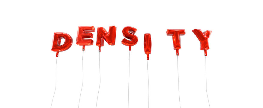 DENSITY - word made from red foil balloons - 3D rendered.  Can be used for an online banner ad or a print postcard.