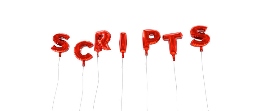 SCRIPTS - word made from red foil balloons - 3D rendered.  Can be used for an online banner ad or a print postcard.