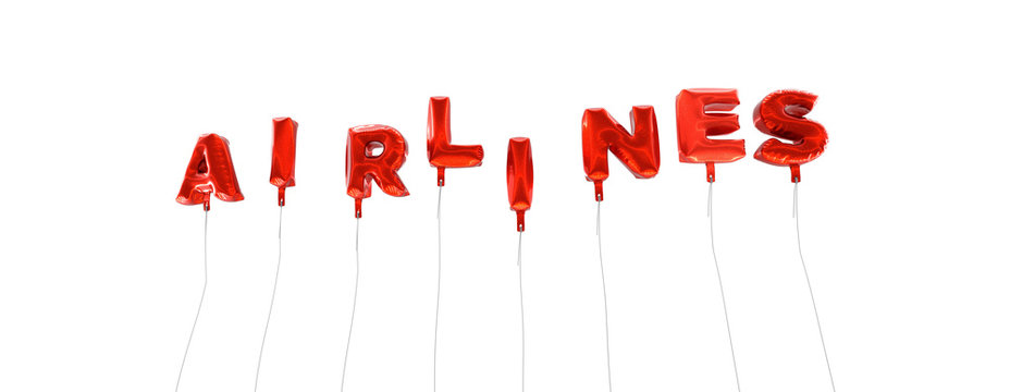 AIRLINES - word made from red foil balloons - 3D rendered.  Can be used for an online banner ad or a print postcard.