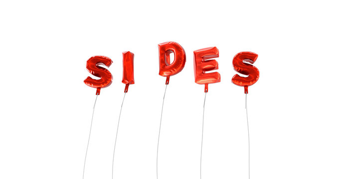 SIDES - word made from red foil balloons - 3D rendered.  Can be used for an online banner ad or a print postcard.