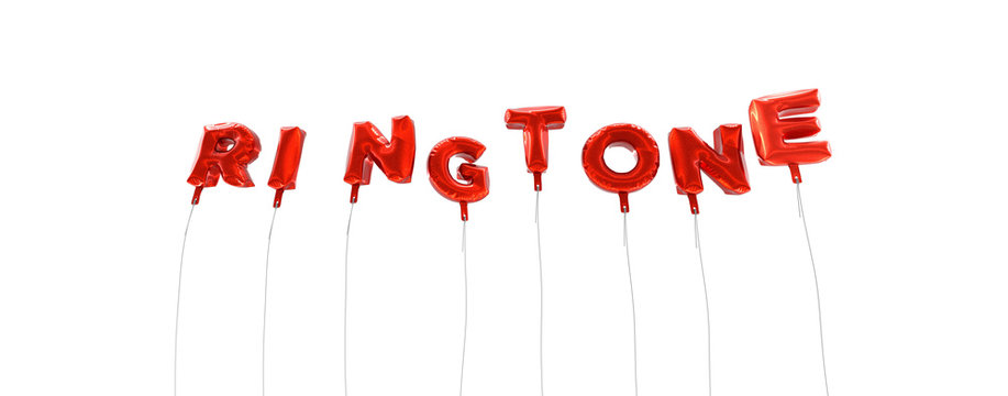 RINGTONE - word made from red foil balloons - 3D rendered.  Can be used for an online banner ad or a print postcard.