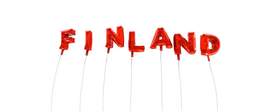 FINLAND - word made from red foil balloons - 3D rendered.  Can be used for an online banner ad or a print postcard.