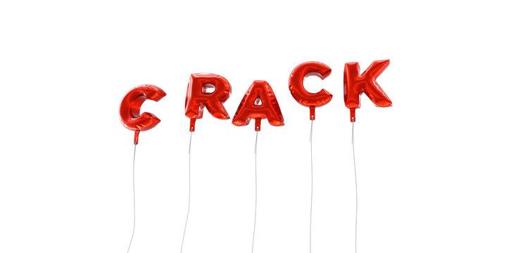 CRACK - word made from red foil balloons - 3D rendered.  Can be used for an online banner ad or a print postcard.