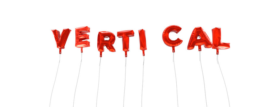 VERTICAL - word made from red foil balloons - 3D rendered.  Can be used for an online banner ad or a print postcard.