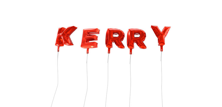 KERRY - word made from red foil balloons - 3D rendered.  Can be used for an online banner ad or a print postcard.