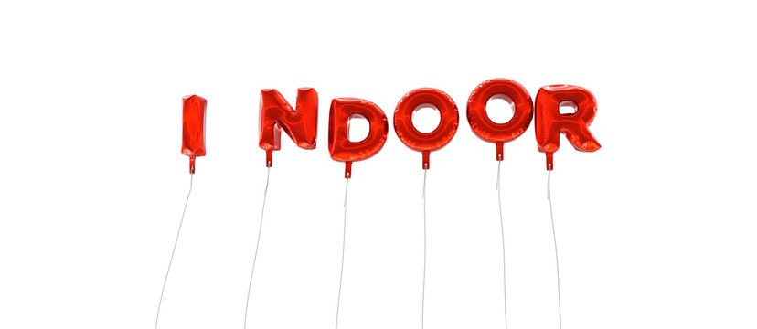 INDOOR - word made from red foil balloons - 3D rendered.  Can be used for an online banner ad or a print postcard.