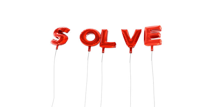 SOLVE - word made from red foil balloons - 3D rendered.  Can be used for an online banner ad or a print postcard.