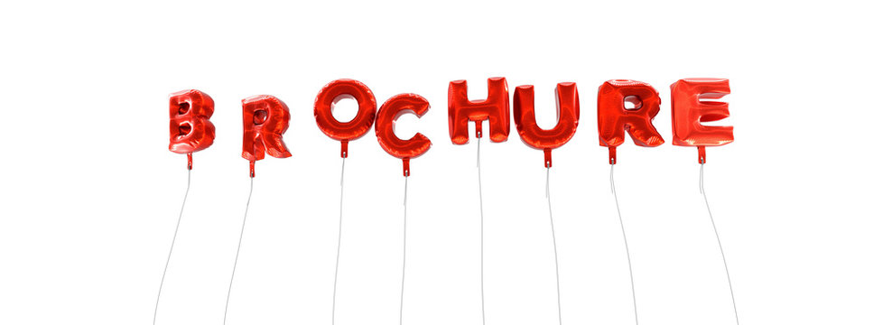BROCHURE - word made from red foil balloons - 3D rendered.  Can be used for an online banner ad or a print postcard.