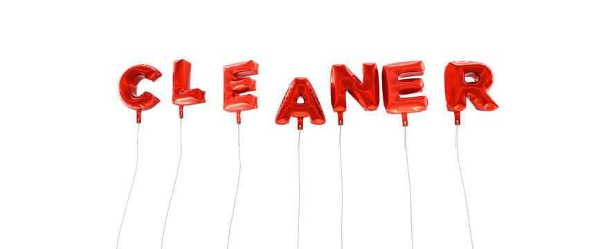 CLEANER - word made from red foil balloons - 3D rendered.  Can be used for an online banner ad or a print postcard.