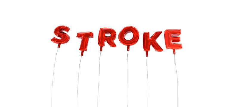 STROKE - word made from red foil balloons - 3D rendered.  Can be used for an online banner ad or a print postcard.
