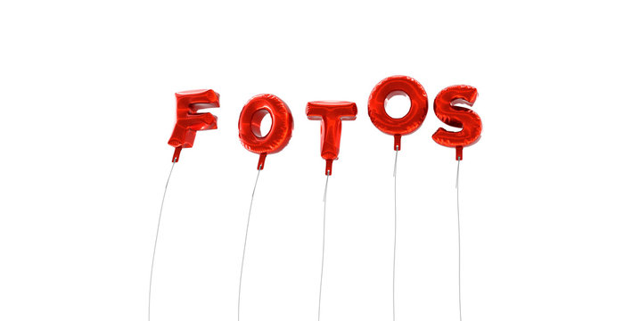 FOTOS - word made from red foil balloons - 3D rendered.  Can be used for an online banner ad or a print postcard.