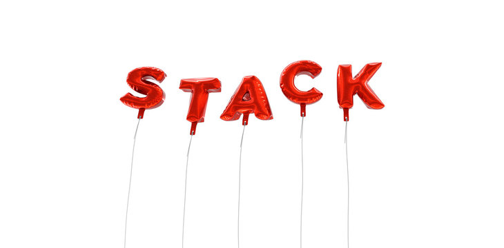 STACK - word made from red foil balloons - 3D rendered.  Can be used for an online banner ad or a print postcard.