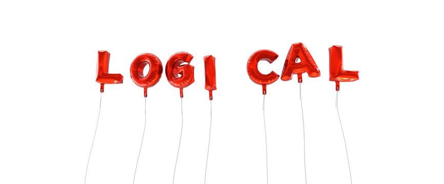 LOGICAL - word made from red foil balloons - 3D rendered.  Can be used for an online banner ad or a print postcard.